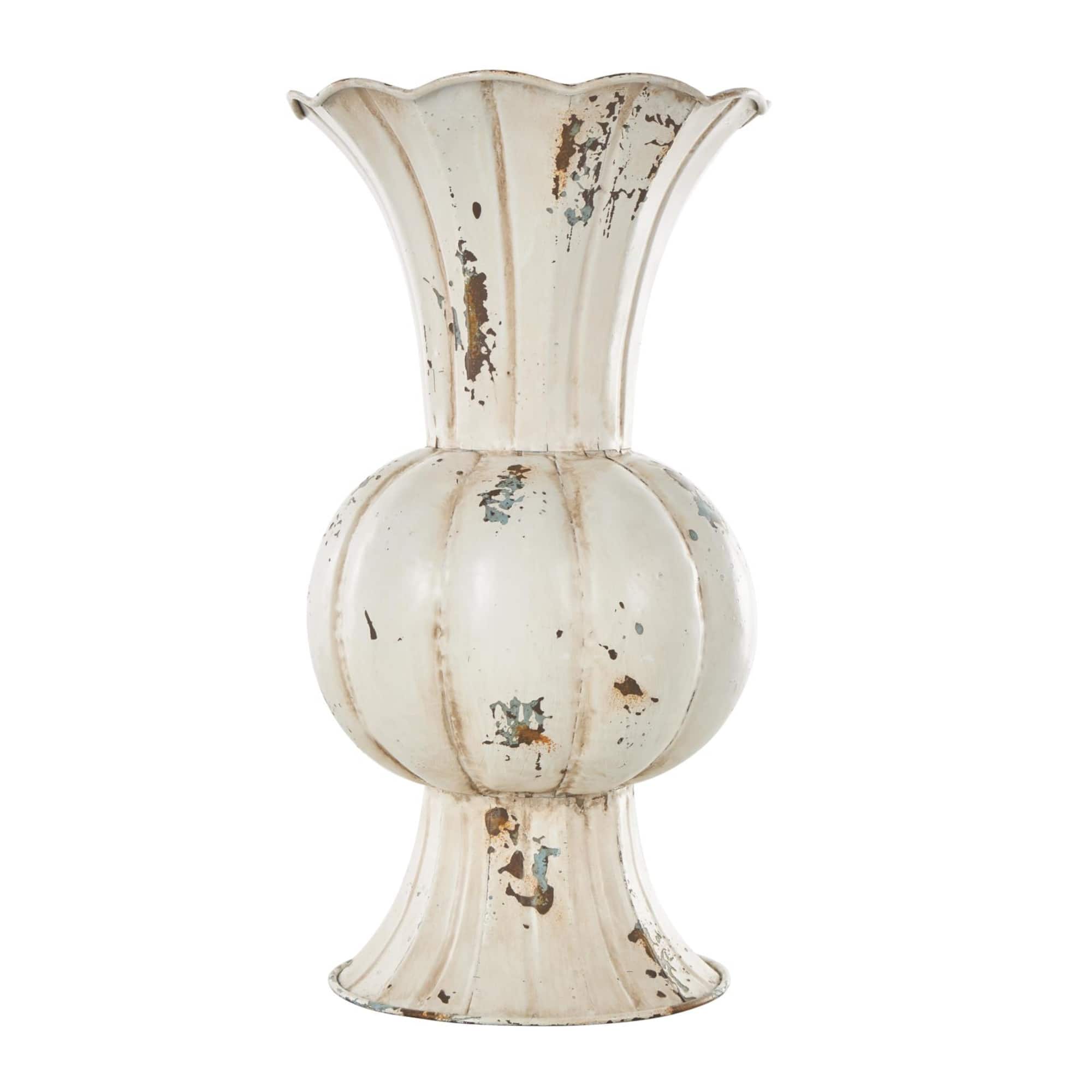 13.25" Distressed Cream Metal Tulip Vase